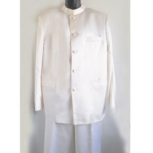 REDUCED !!! White Satin Wedding Suit / Mandarin Collar / Custom Made / Red Carpet / Large