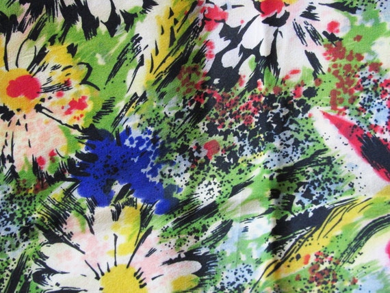 1940s Large Silk Scarf with Impressionistic Flower