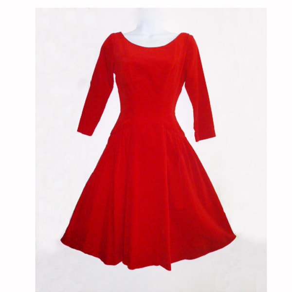 1950s Red Velvet Mad Men Holiday Dress