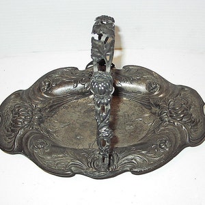 1800s Art Nouveau Serving Tray / floral / dish / catch all / unpolished /