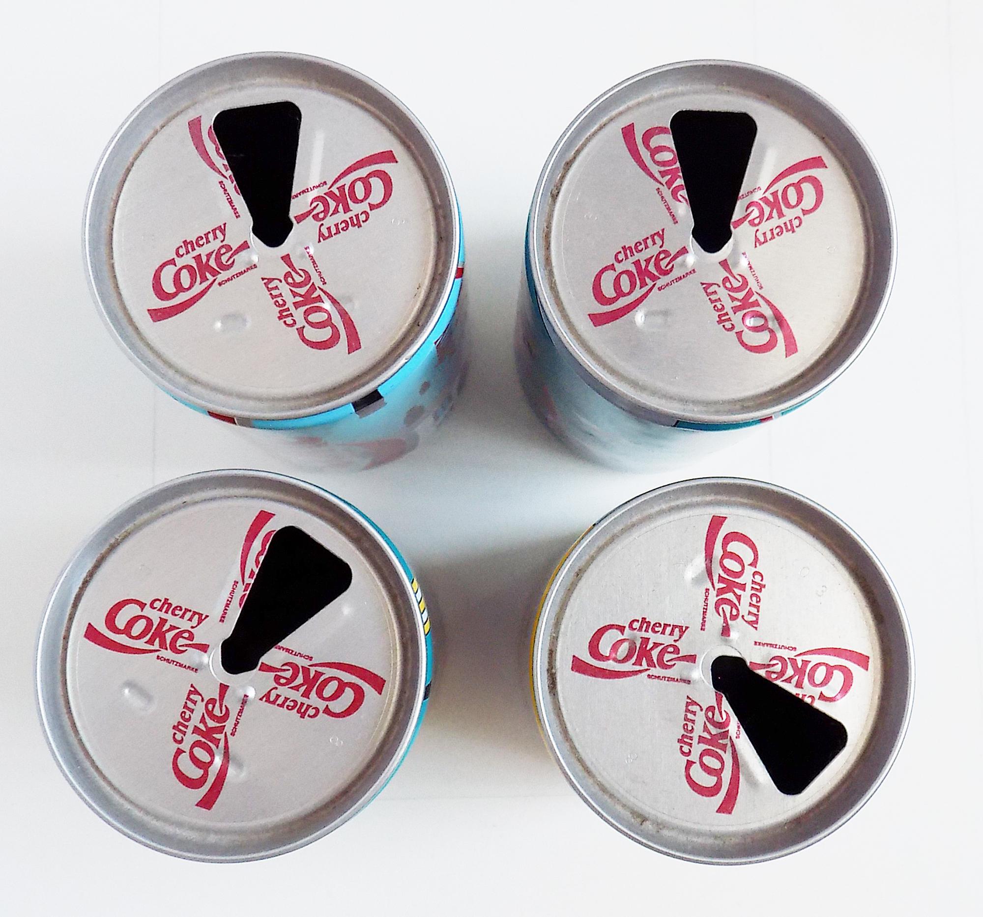 1980s Set of Four Designer Cherry COKE Cans From Germany, Near
