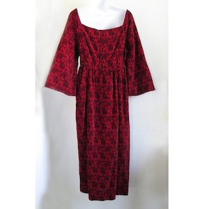 1960s MOD Red Velvet Paisley Party Dress with Bell Sleeves by Calderon / Boho