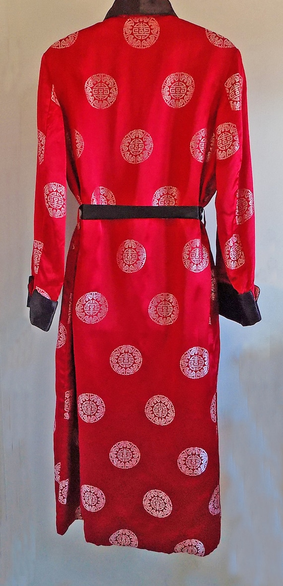 1960s Red Chinese Silk Robe, Smoking Jacket, Ceri… - image 2