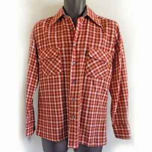 1970&#39;s David Homison Plaid wool / Acrylic semi-lined shirt with 2 flap breast pockets/ M/S 14 1/2 neck