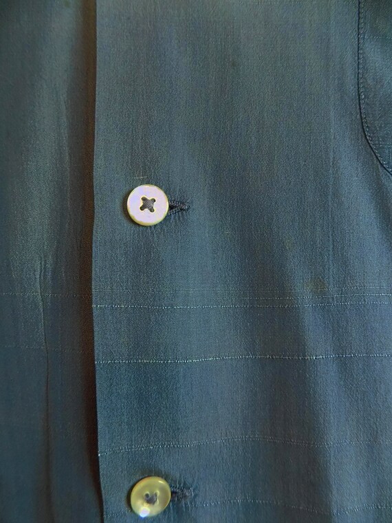 1940s-50s Blue silk shirt with white slubs, XL, m… - image 5