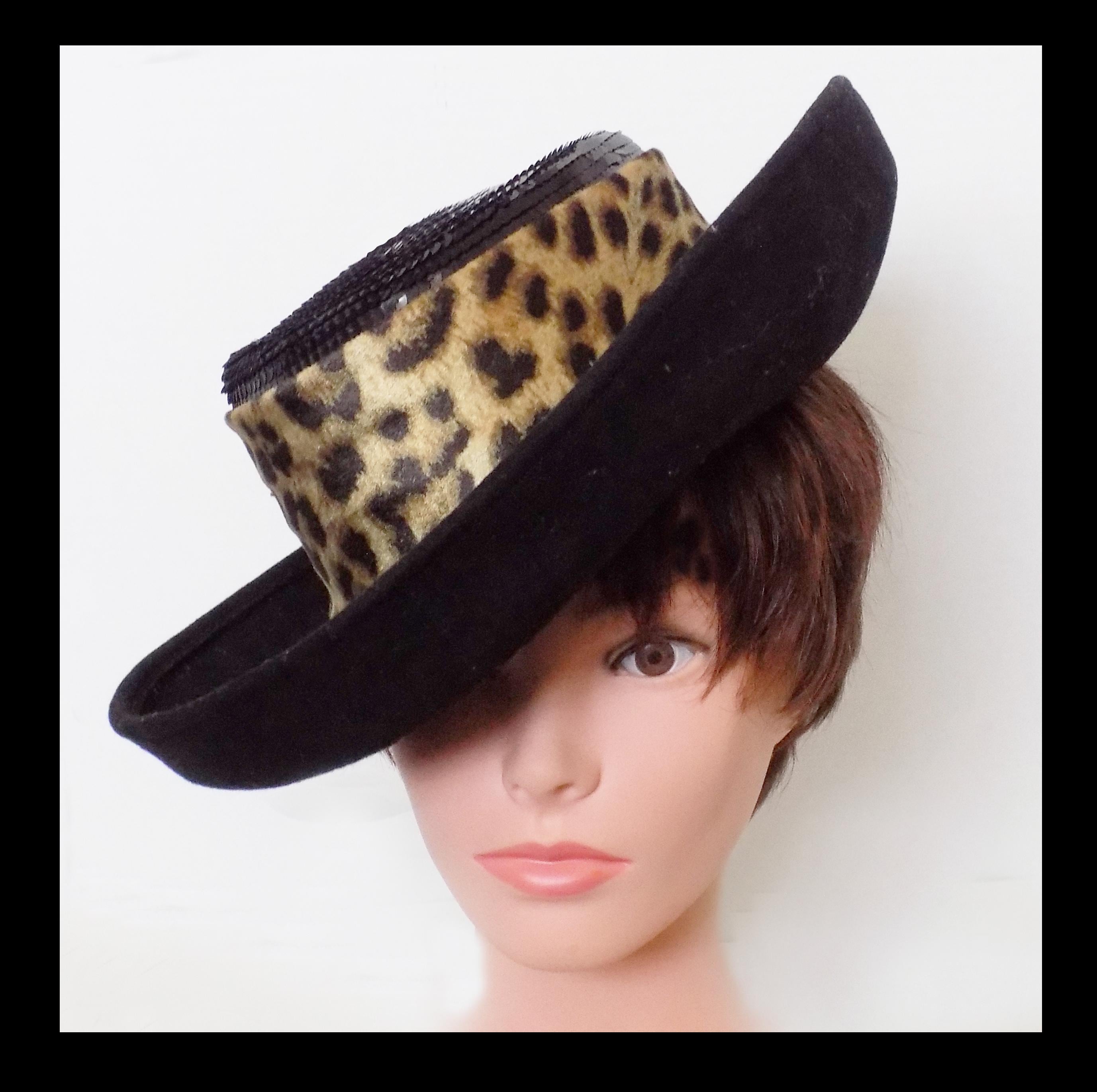 Vintage Whittall & Shon Leopard Print Band 100% Doeskin Wool Black Cowboy Hat The Cowboy X The H Brand Leopard Wool Hat – Harper & Honey  main image 4