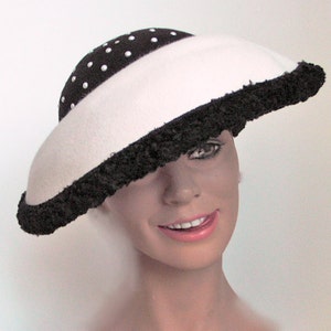 1950's Winter Atomic Canopy / Platter Black and White Wool Hat image 3