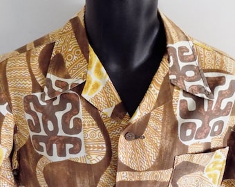 1970s Morris casuals algodón Camisa hawaiana / Tiki / grande