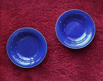 1950s Rare Nancy Calhoun soup/ cereal bowls, made in Japan,  7.75" wide,  Deep navy blue, cobalt blue