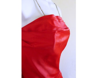 1960 Red Taffeta Party Dress with red crinoline and Rheinstone straps