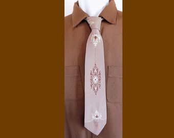 1940s-50s Silk necktie by "V.G." with a hand -painted title "DIADEM" / McDougall, Cassou, Ltd., Pheonix / Custom Made