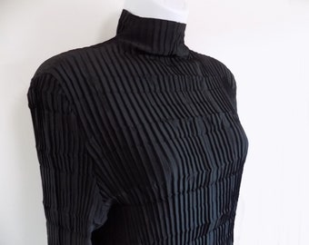 RARE Late 90s "babette" designer black pleated skirt and top from San Fransisco boutique , snaps , high neck, slinky fit