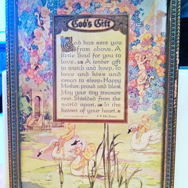 1924 Framed Poem "God's GIft" for Child's Room or Nursery