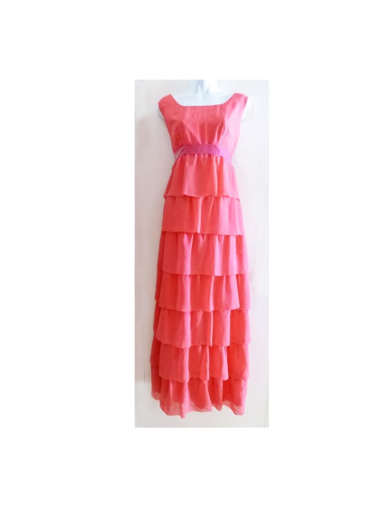 1960's Mod Empire-Waisted Shocking Pink Maxi Dress