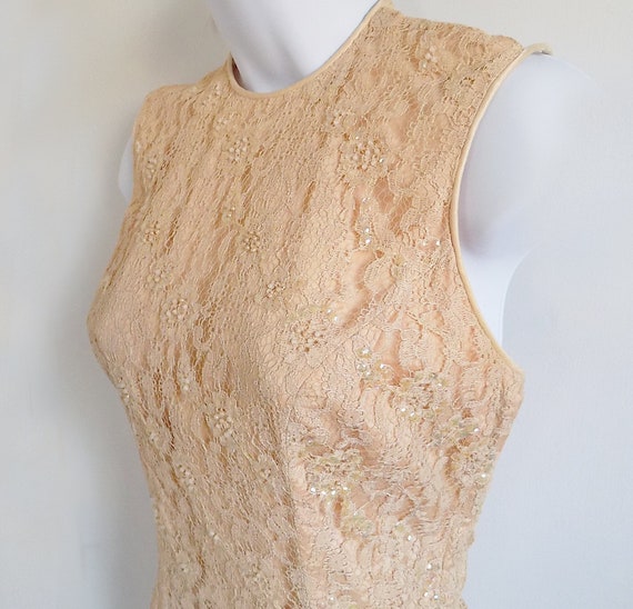 1950s Formal Peach Lace covered satin dress with … - image 1