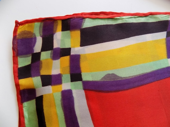 1940s Art Deco Plaid silk / rayon scarf - image 4