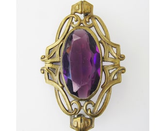 1800s LARGE Art Nouveau Amethyst Sash Pin - Broche