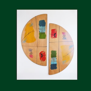 1990s KAKADU wood decor panels / placemats / wall hangings / artist signed / wooden / decor / large coaster/ centerpiece mat/
