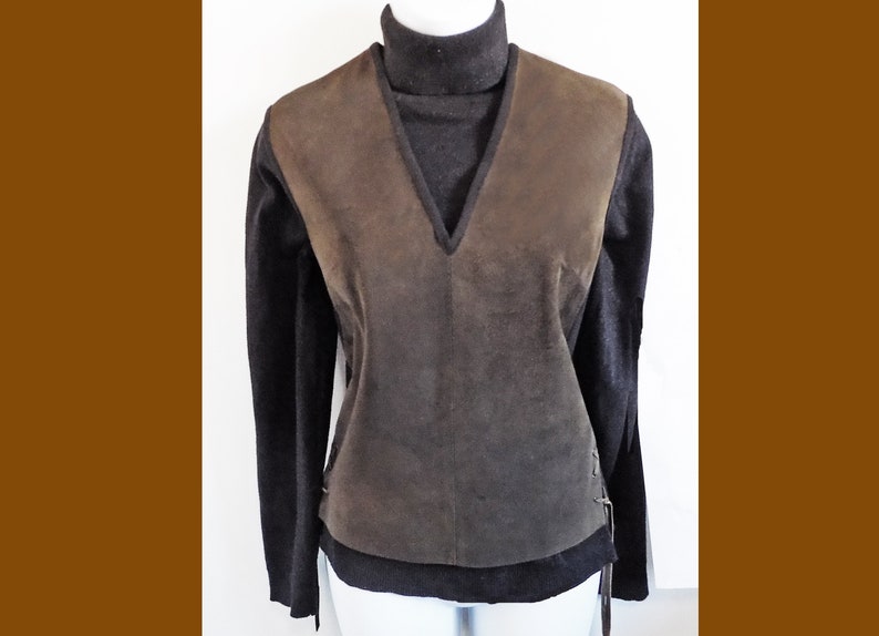 RARE 1950s-60s wool and suede woman's vest by Virany of New York / beatnik / folk singer / avant-garde / arty / Made in Austria image 2