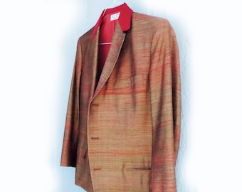 1950s Rockabilly Silk Mens jacket / sports coat / by Hickey -Freeman / Red and Gold  / nubby / slubs / union label
