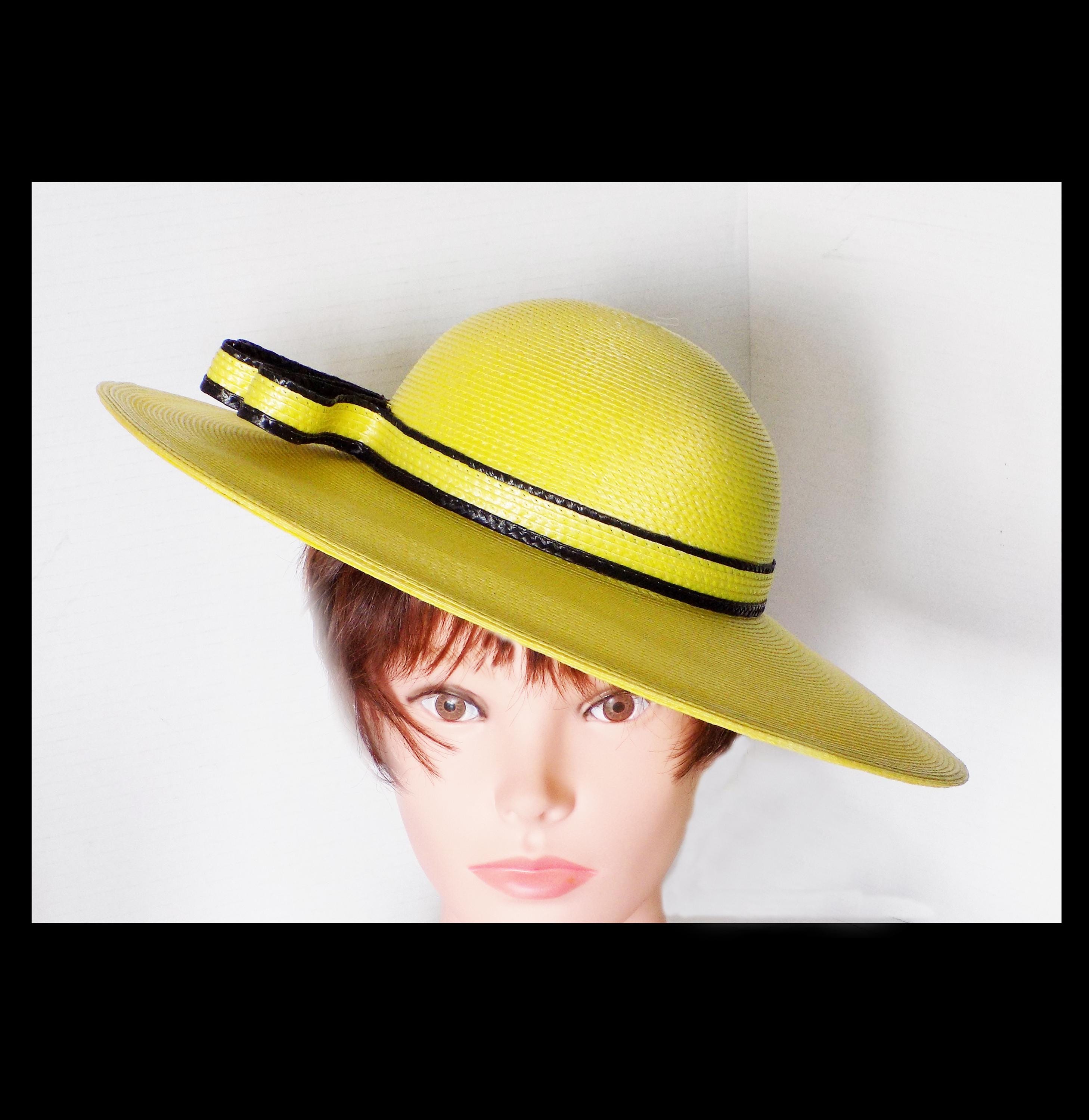 Vintage Yellow Wide-brimmed Straw Hat by Sylvia of New York  display picture 3