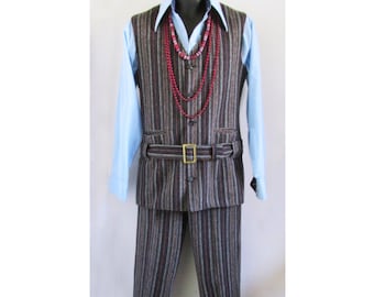DEADSTOCK 1960&#39;s Sonny Bono style two-piece wool vest and hip-hugger suit/ tv/ screen/ film/ stage/