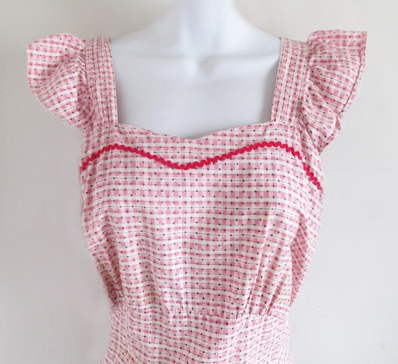 1940s Sweetheart Pink and White Gingham Pinafore w