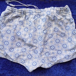 1950s-60s BVD Badehose mit Baumwollfutter / blau-weiß / Patchwork / 38-40 / Hüfttasche / Spielfilm / TV / Film