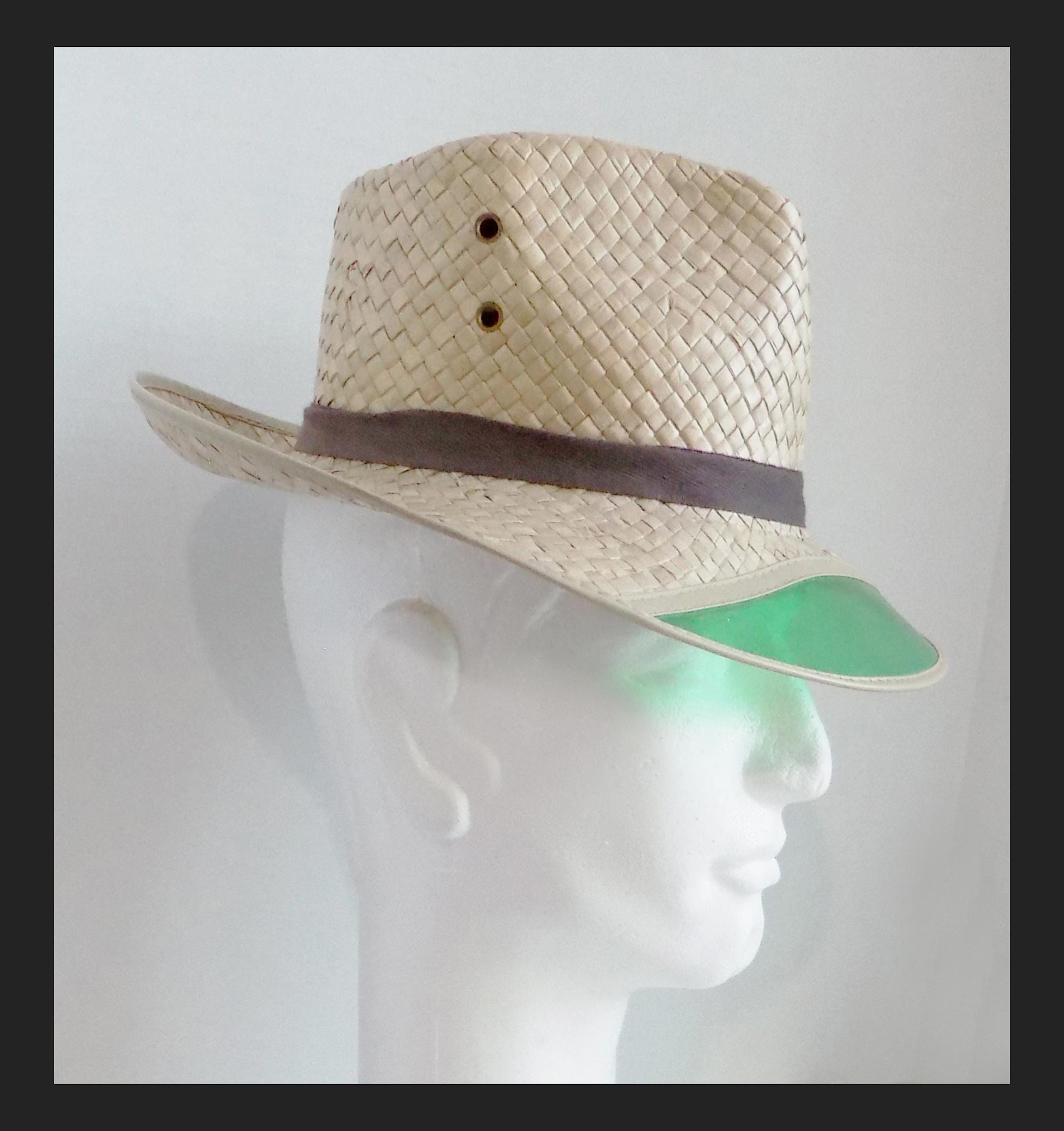 Straw Guard 1940s Straw Fedora With Built-in Green Plastic Transparent Visor ...