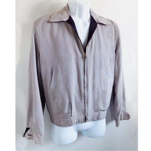RARE 1950s Gabardine reversible &quot;Ricky&quot; jacket in deep violet and plaid, XL short, cuffs need repair,
