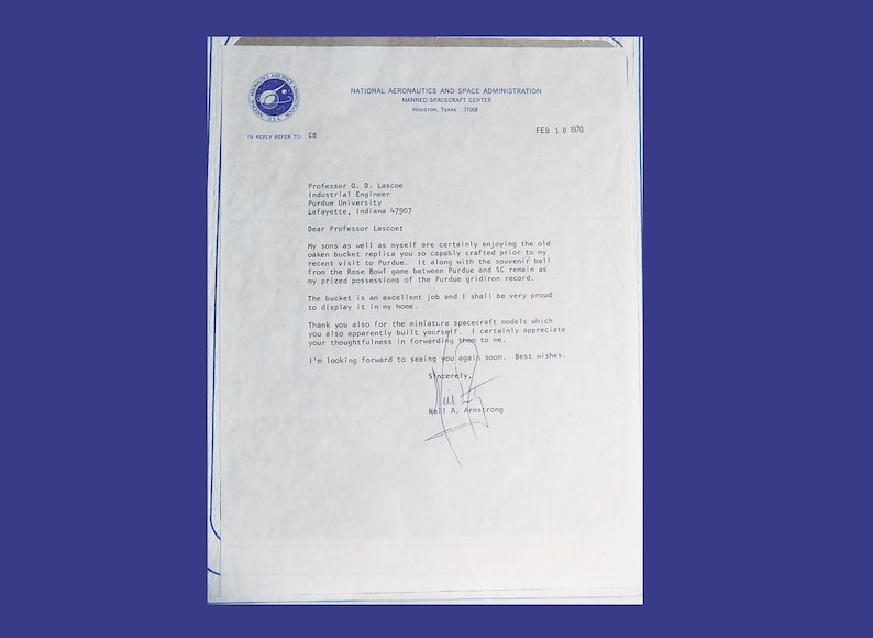1970 Neil Armstrong Firma en membrete de la NASA / Condición de menta / tinta azul / celebridad / Astronauta / efímera / recuerdos imagen 2