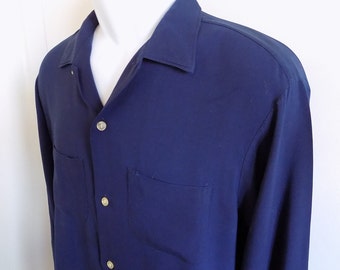 MV020 Vintage 1950's Burgundy Rayon Gabardine Shirt. Size X Large