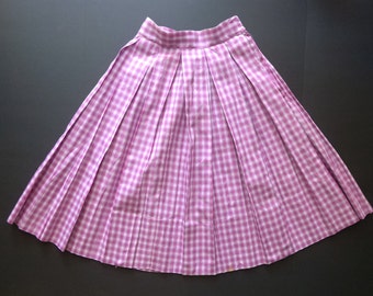 1950's Purple and white Box Pleat cotton plaid skirt / school girl / office / stage / TV /