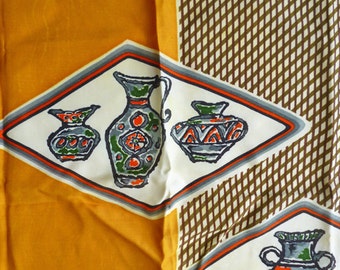 50s-60s Pottery themed scarf / ceramics / art pottery / Grecian Urn /