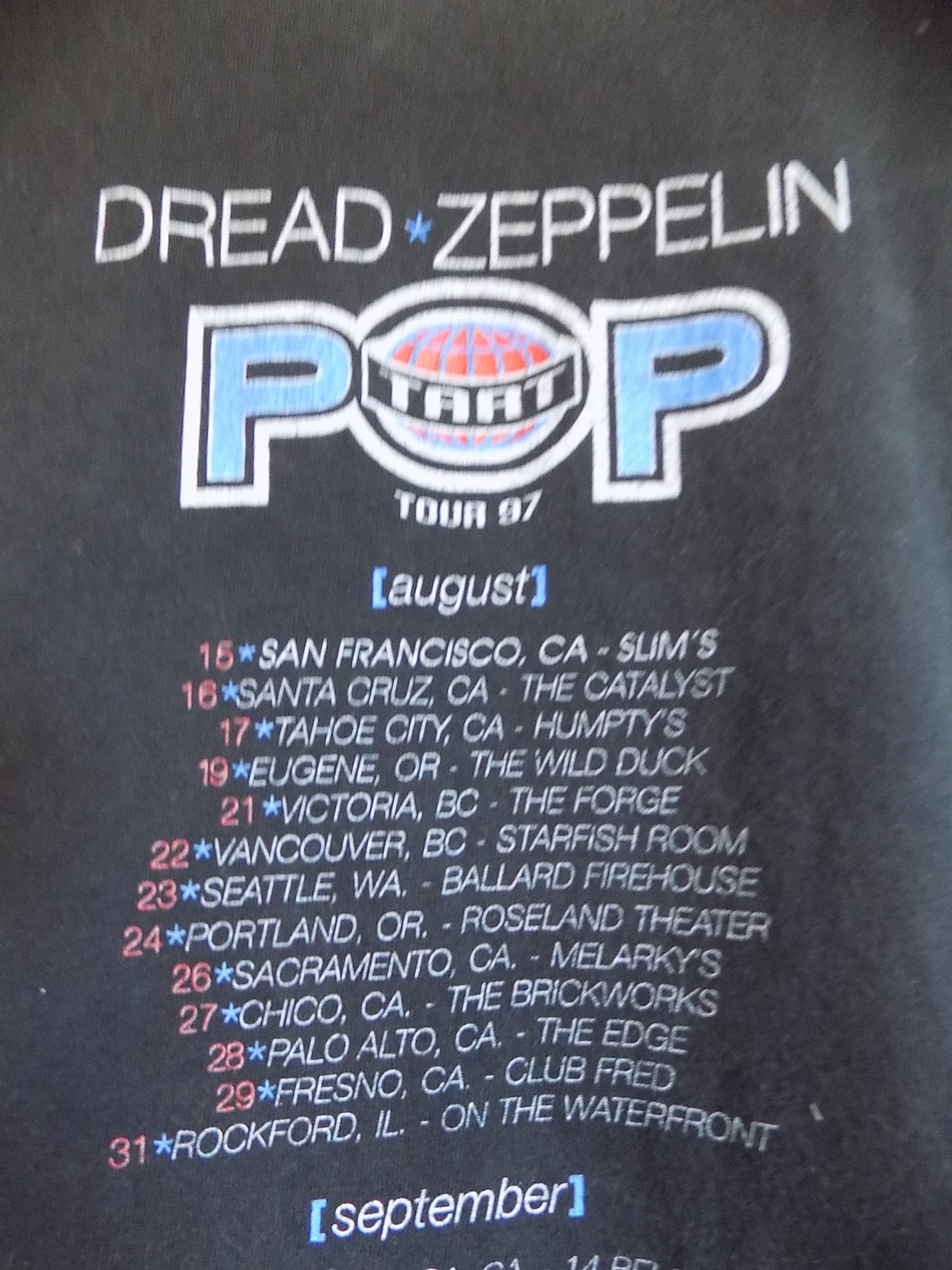 Rare Black 1997 Tour Shirt for Dread Zeppelin, Pop Tart Tour, X-L 