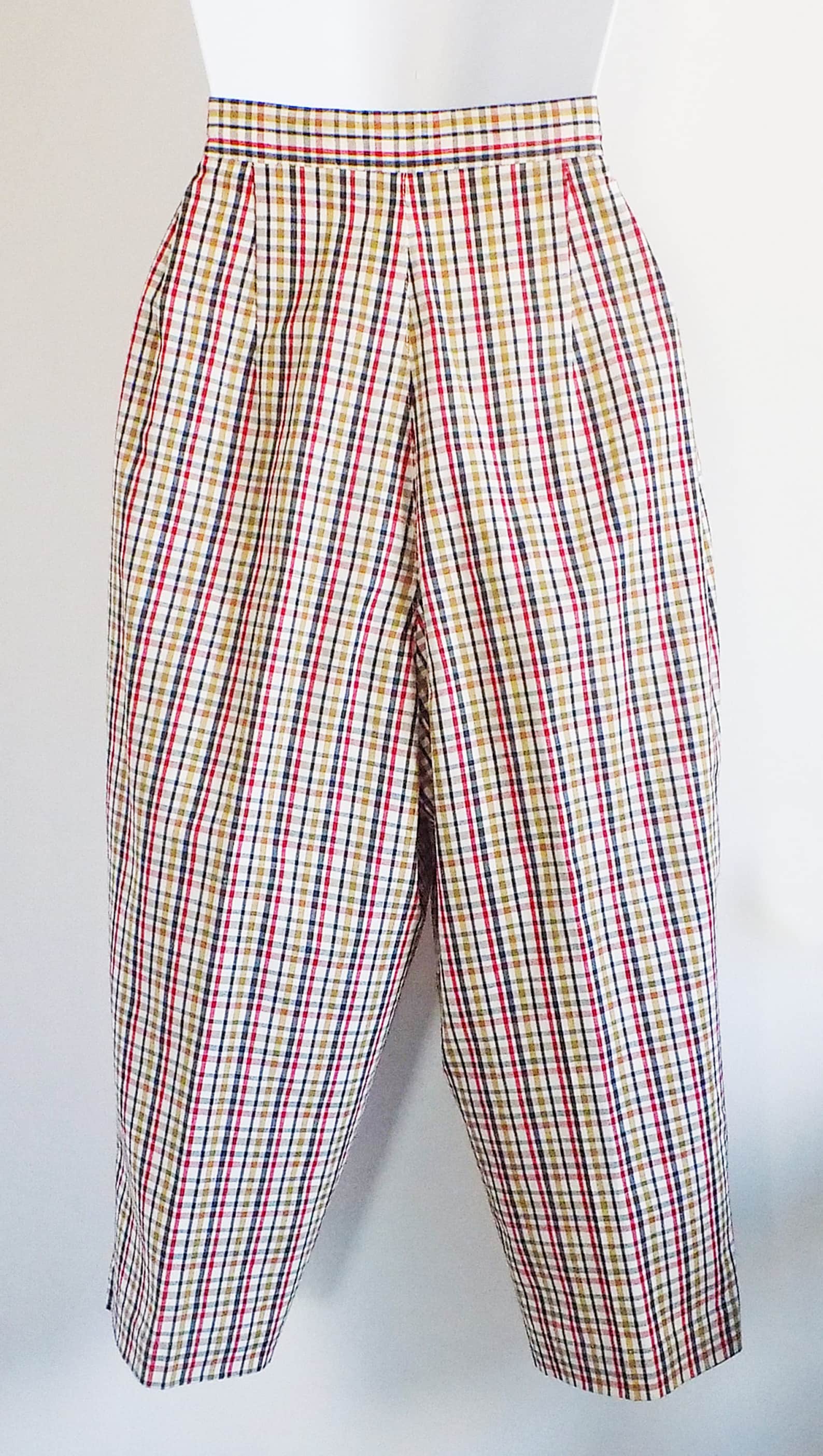 1960s red blue and yellow plaid pedal pushers / clam diggers Etsy