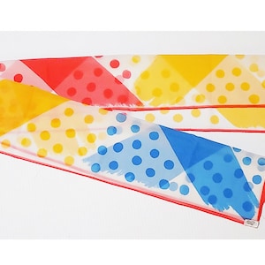 1960s MOD Vera Neumann polyester rectangular scarf / polka dots / brushwork / red/blue/yellow / designer