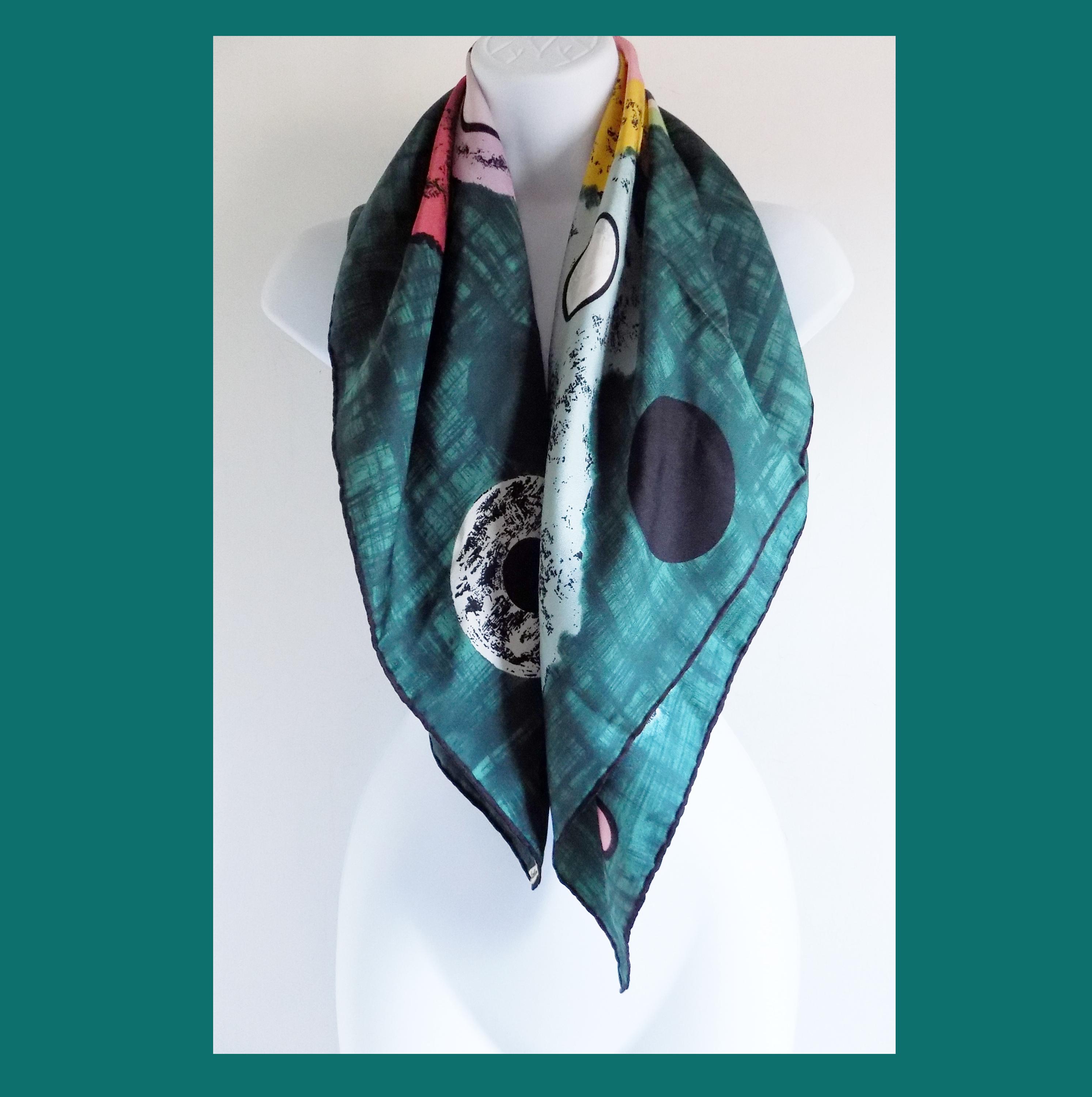 Foulard En Soie Vintage Ken Scott - Motif Géométrique Multicolore - 100% Soie - Bon état Occasion