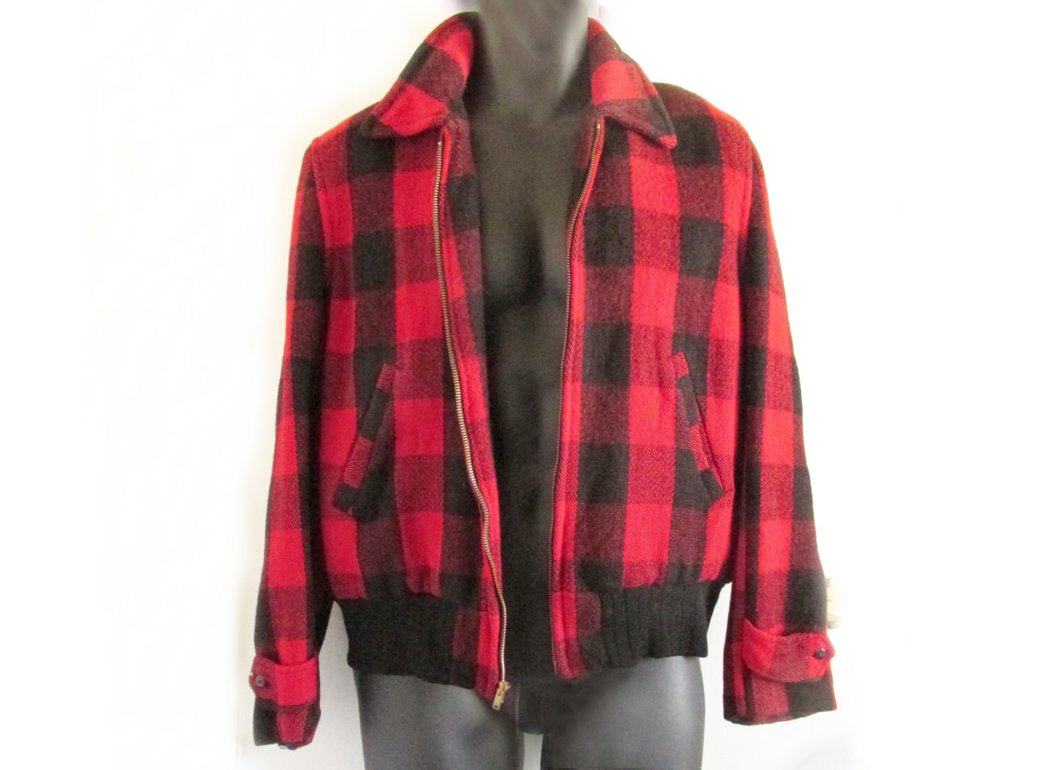 1940s-50s red plaid wool bomber jacket | Etsy