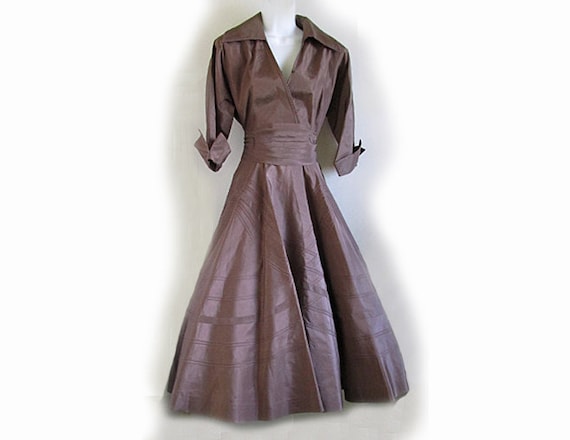 1940s R&K New Look Brown Taffeta Swing skirt / Ni… - image 1