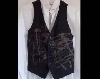 H&M wybielona kamizelka, ślubna, punkowa, strój zespołu, strój wypoczynkowy, jedyny w swoim rodzaju, 38R, czarny z szarobrązowymi plamami, mżawka