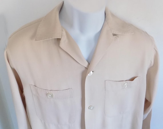 1940s-50s Rare Van Heusen VANGAB Gabardine Loop Collar Beige Shirt
