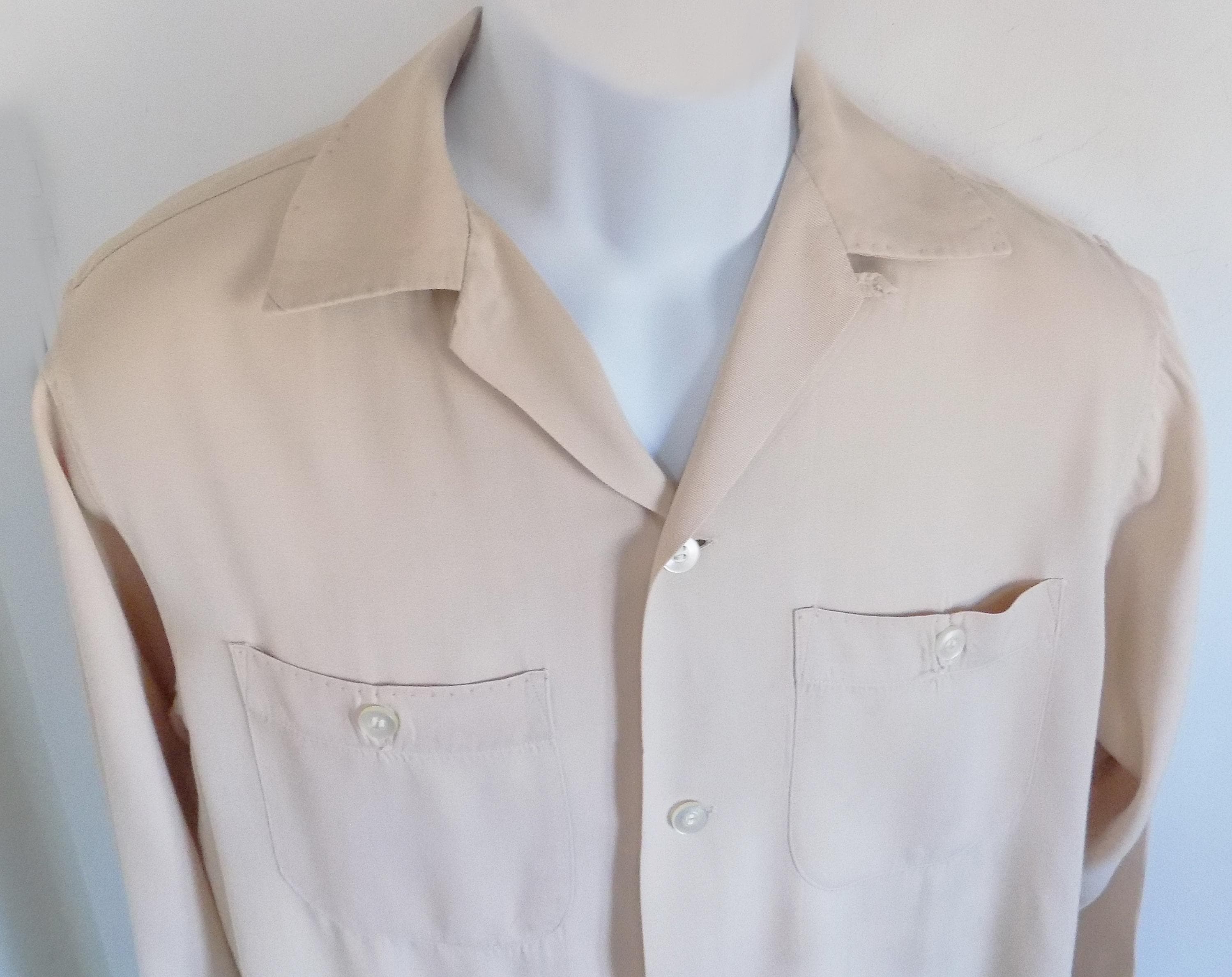 1940s-50s Rare Van Heusen VANGAB Gabardine Loop Collar Beige Shirt