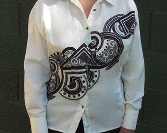 REDUCED Vintage Gianni Versace 1970s-80's  / bat sleeves / black and white / art deco / designer /