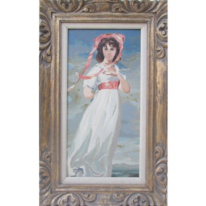 LARGE Paint By Number of PINKIE in Matted fabric and wood frame / primitive art
