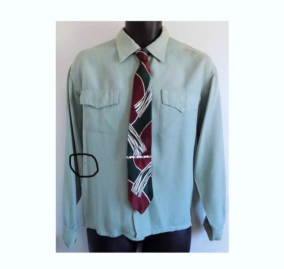 RARE 1940s Green Rayon BOARD shirt by MacLEESAN, … - image 1
