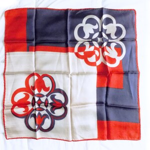 1940s Rolled hem scarf in Red, white and Blue. No name. 22.5&quot; x 23&quot;