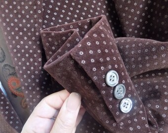 REDUCED!1970s Deep Brown Polka Dot Velvet 2 Piece Men&#39;s Suit