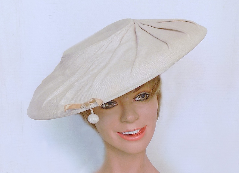 1950s Saucer Hat in Ivory linen with distinctive folds and Etsy