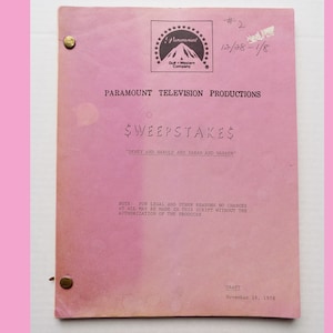 1978 Paramount Movie Script / &quot;Sweepstakes&quot; / movie memorabilia /